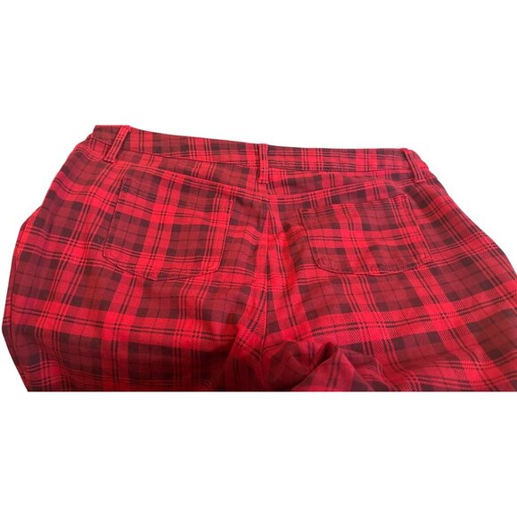 Womens Time and Tru Red Plaid Stretch Ponte Pants Sz 18 Front Zipper 2 Back Pkts - Picture 8 of 13